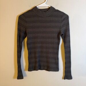 Vince Womens XS Charcoal Grey Striped Ribbed Mock Neck Long Sleeve Top RN106730